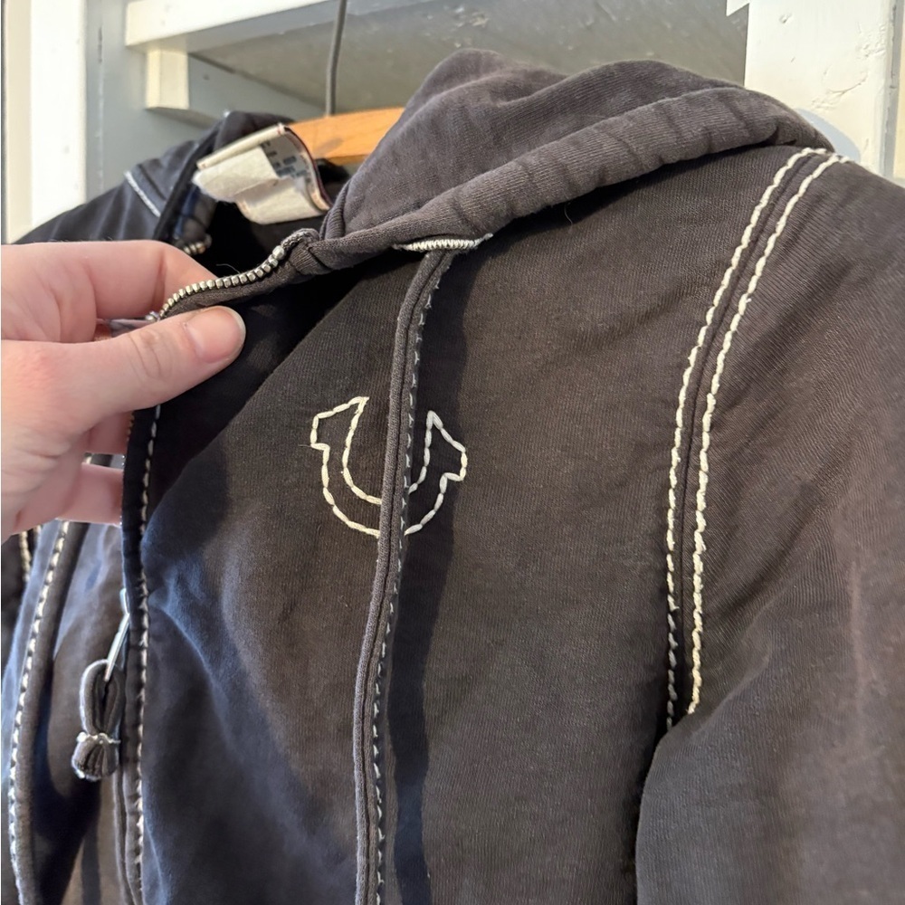 True Religion Black Hoodie Jacket with Contrast Stitching - Picture 5 of 6